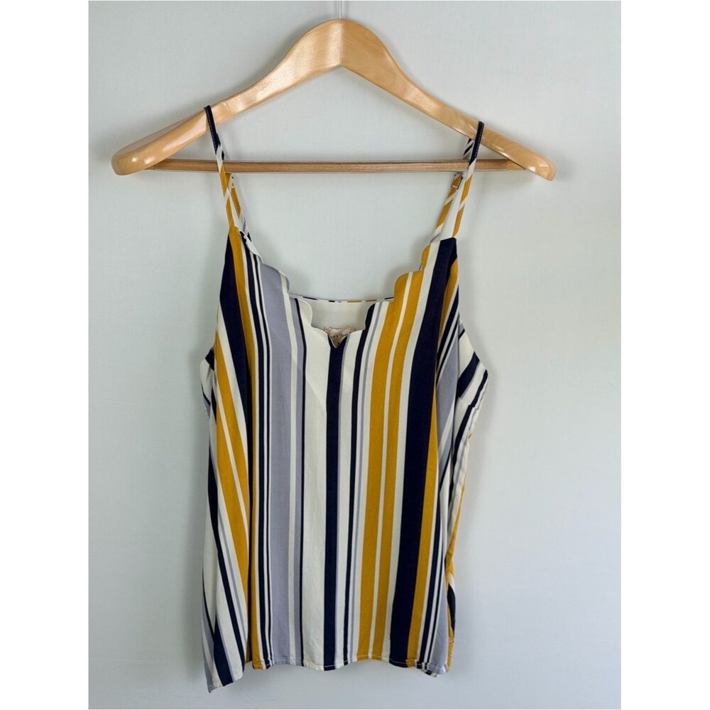 Hem & Thread Striped Cami Tank Mustard Navy Swing Top Medium